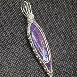 Purple Turquoise Sterling Silver Wire Wrap Pendant